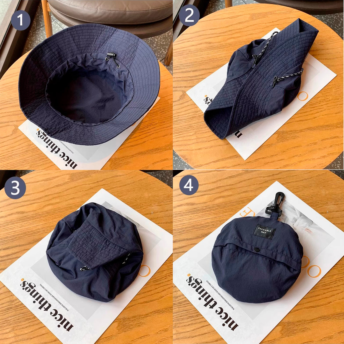 Quick Dry Packable Bucket Hat Outdoor Water-Resistant Sun Hats with Hanging Hook