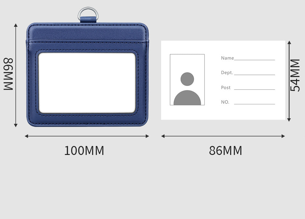 Horizontal Leather Employee's ID Badge Holder Card Holder With Lanyard