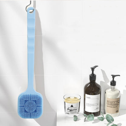 Silicone Square Back Scrubber for Shower Dual Sides Body Scrubber Exfoliator with Long Handle