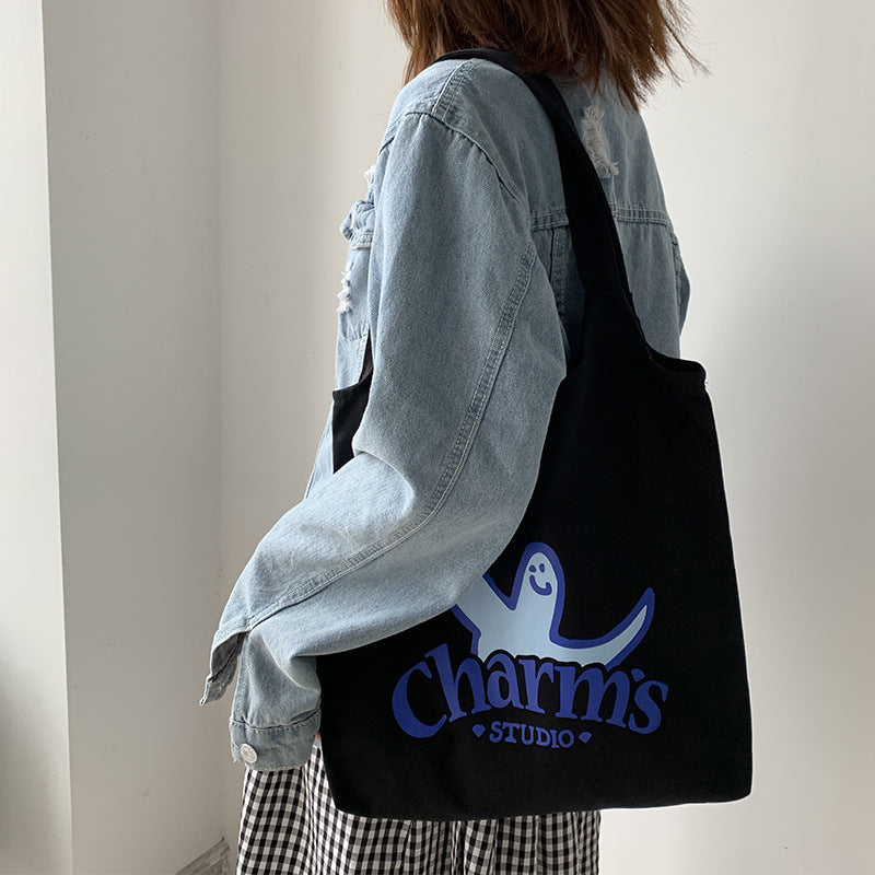Canvas Grocery Shopping Tote Bag Single Shoulder Bag Daily Casual Bag For Students