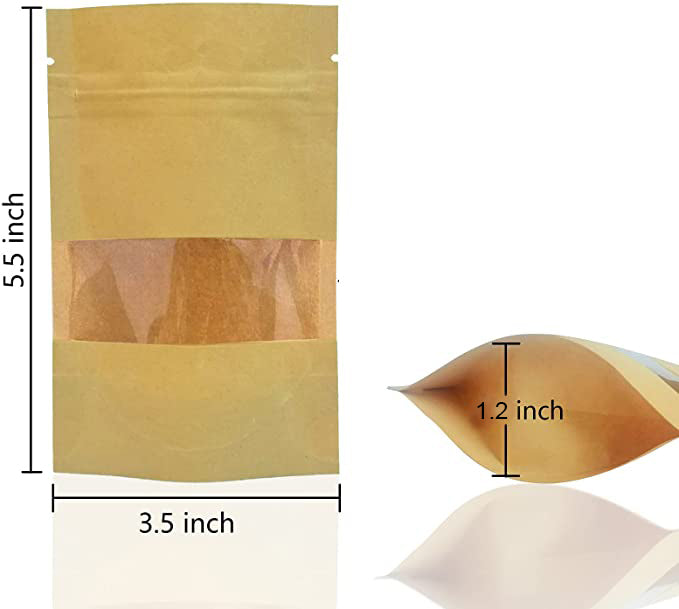 3.5 x 5.5" Kraft Bags with Window Stand Up Ziplock Seal Paper Bag Resealable Food Storage Pouch