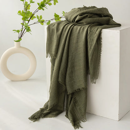 75'' Linen Feeling Scarf Pashmina Shawls Wraps Short Fringed Scarf Long Headscarf - Woven Label
