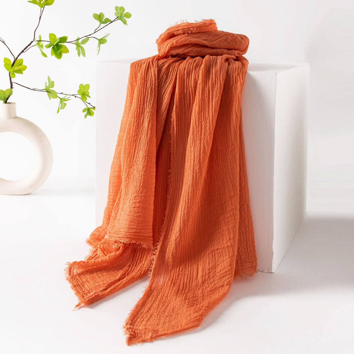 75'' Linen Feeling Scarf Pashmina Shawls Wraps Short Fringed Scarf Long Headscarf - Embroider
