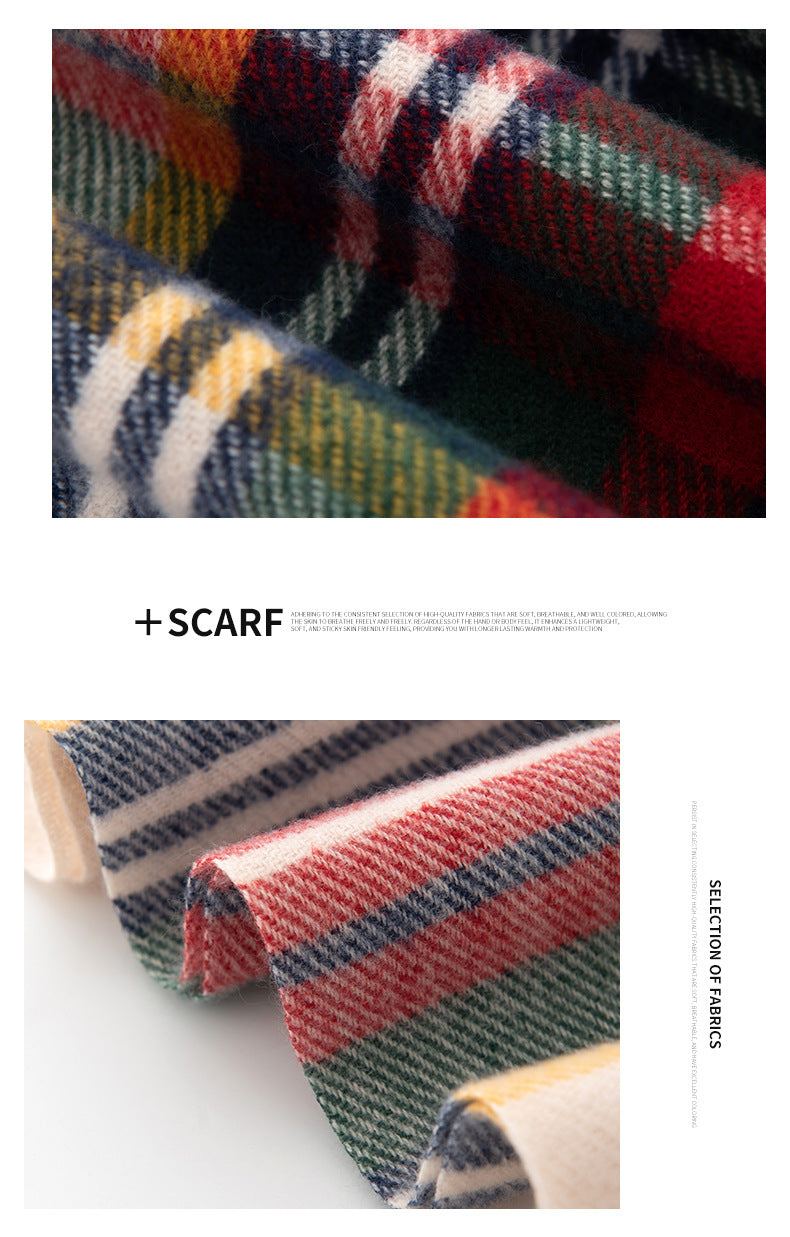 79'' Polyester Tartan Scarf Warm Autumn Winter Scarf Fringed Scarf - Woven Label