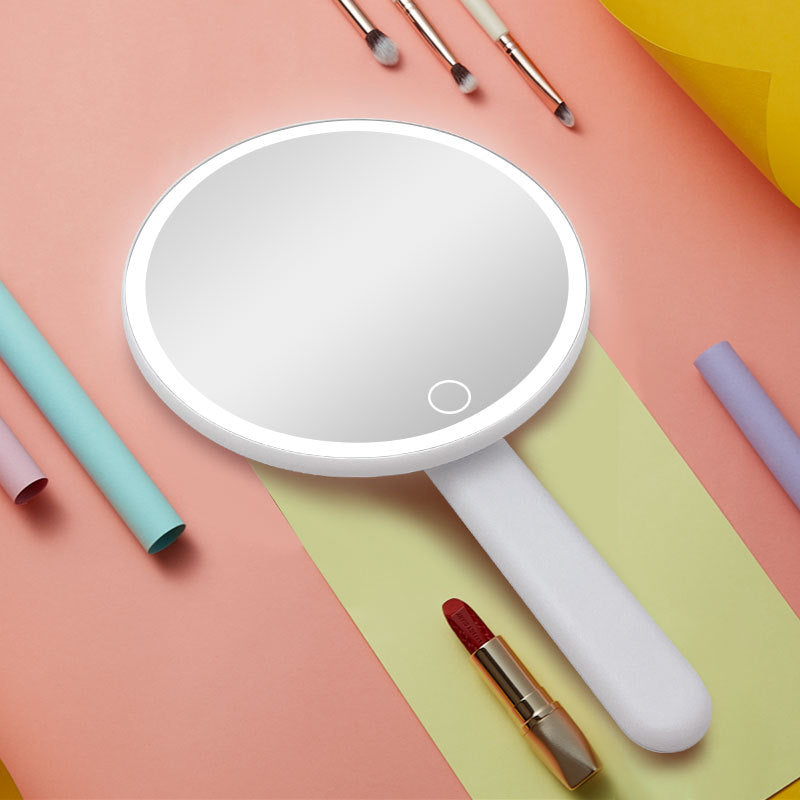 Round Handle 360 Degree Rotating Folding LED Makeup Mirror