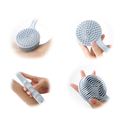 Silicone Circular Back Scrubber for Shower Dual Sides Body Scrubber Exfoliator with Long Handle