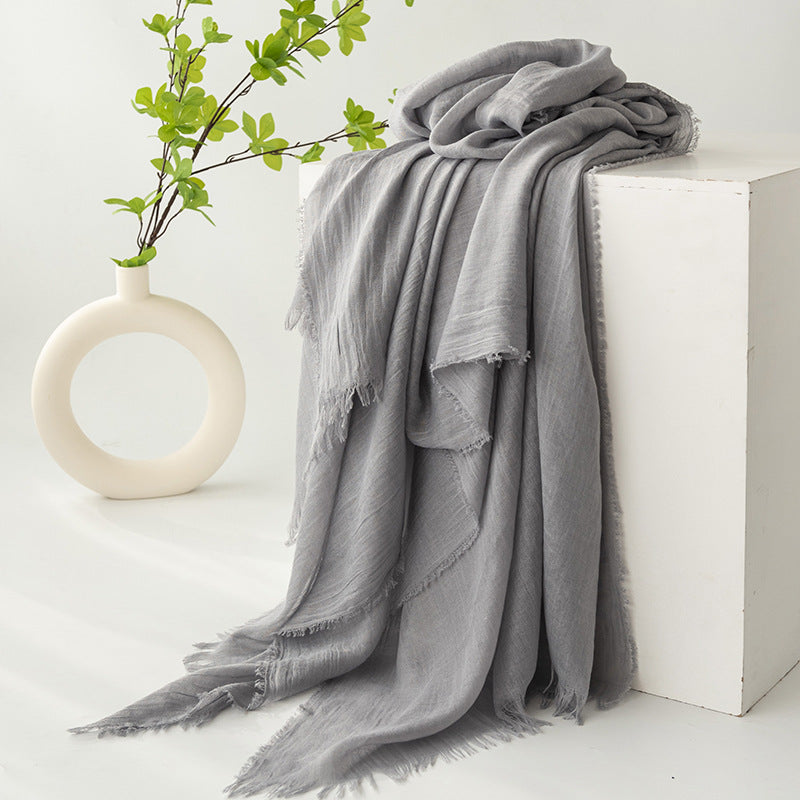 75'' Linen Feeling Scarf Pashmina Shawls Wraps Short Fringed Scarf Long Headscarf - Embroider