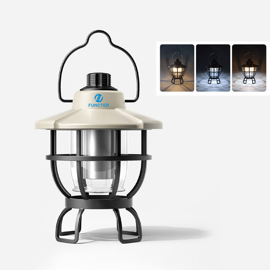 Vintage LED Light Camping Lantern Adjustable Brightness & Hanger Waterproof Outdoor Lamp