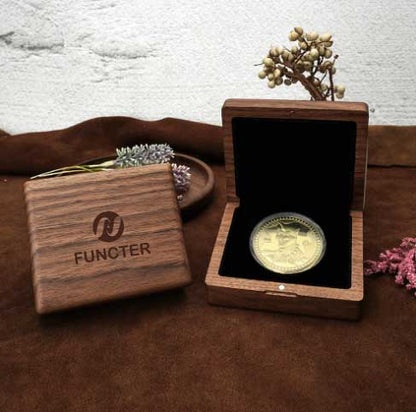 Large Black Walnut Wood Single Coin Storage Box Commemorative Antique Coin Collection Case