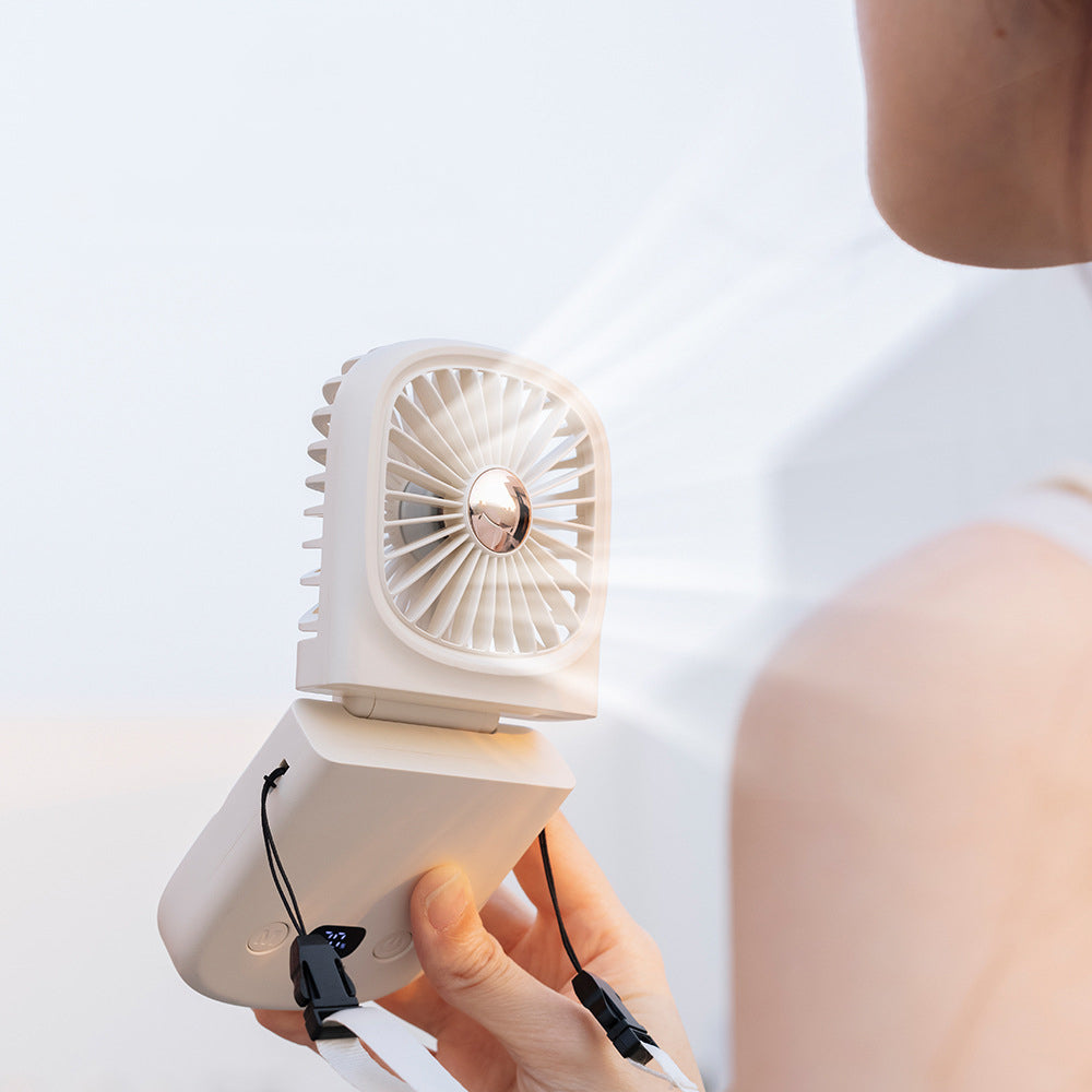 Foldable Mini Handheld Fan Digital Display Rechargeable Fan With Hanging Lanyard