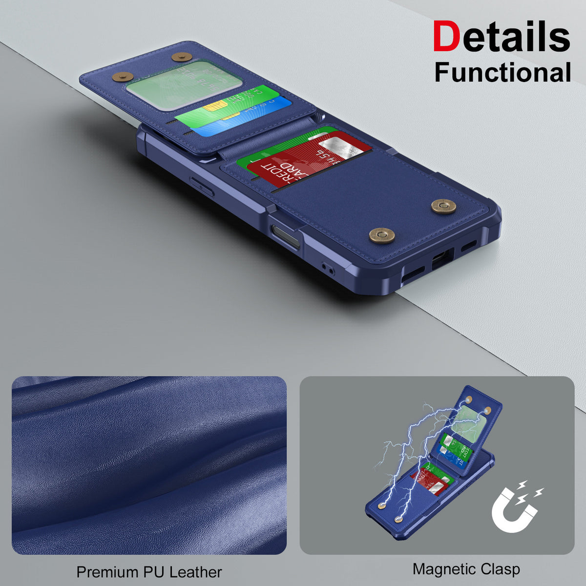 PU Leather Magnetic Phone Wallet Card Holder Phone Case With Phone Stand