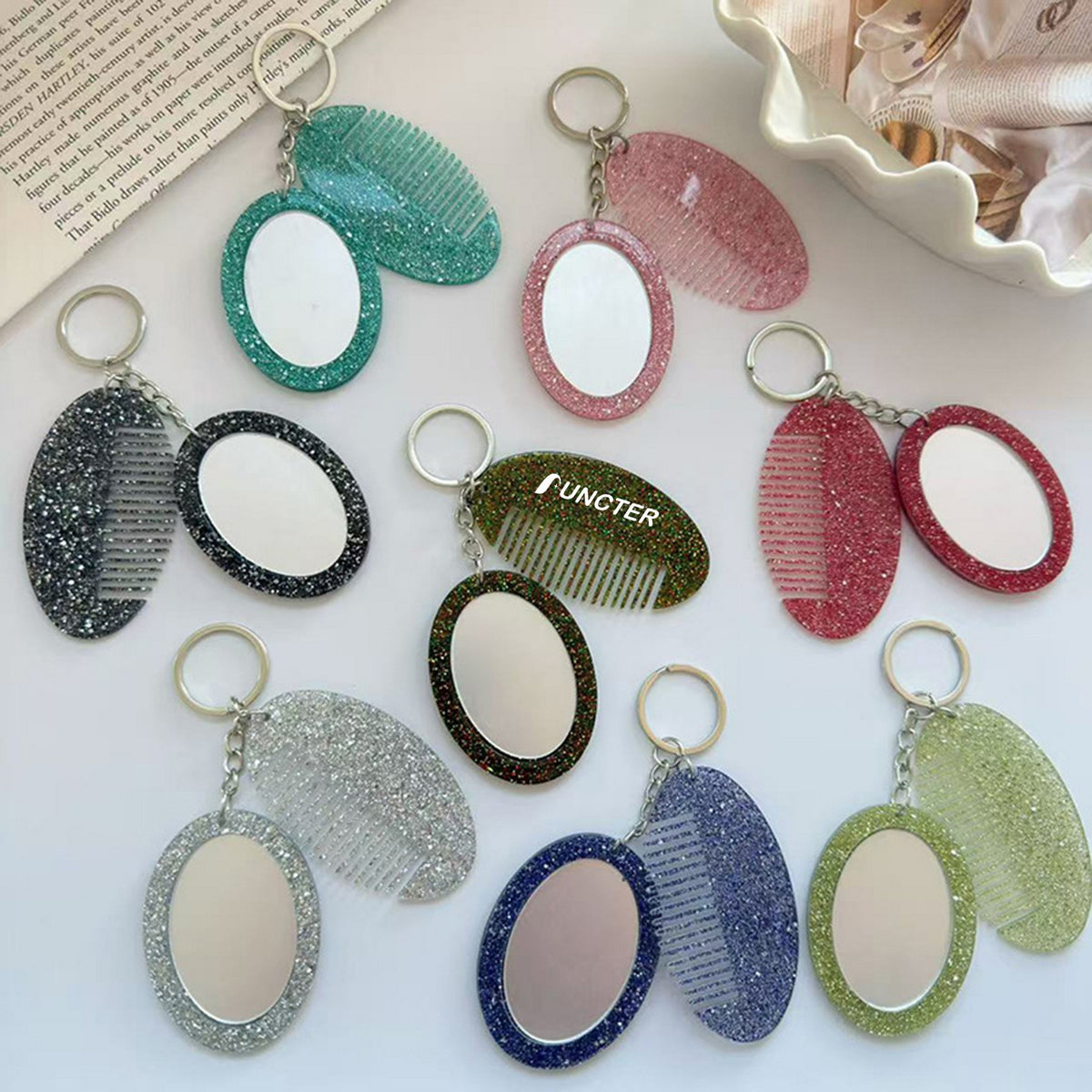 Small Mirror Comb Keychain Hair Comb Purse Pendant