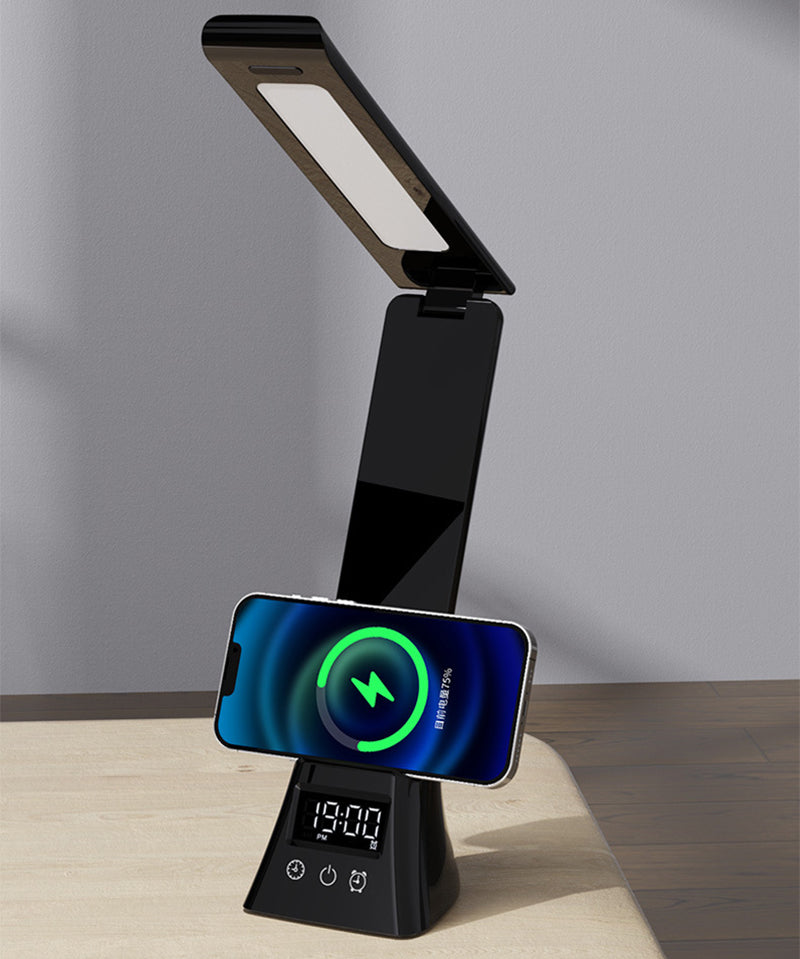 Time Display Dimmable Desk Lamp Wireless Charger Foldable Night Light For Home Office