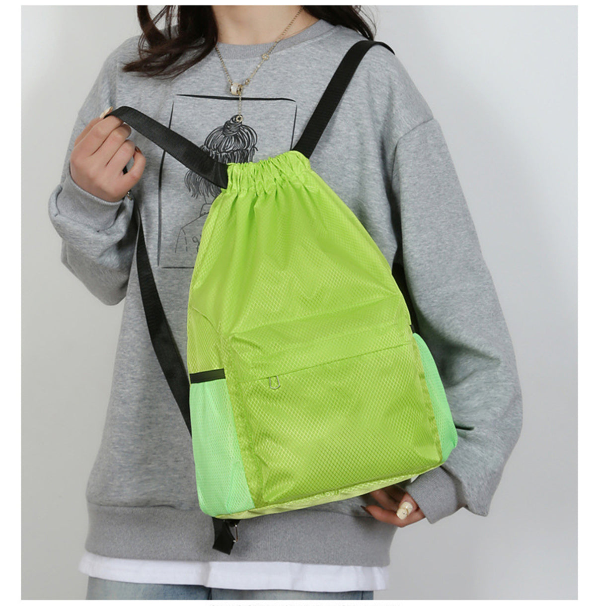 18 x 12.67" Drawstring Backpack, Waterproof Sports Gym Bag with Side Pocket