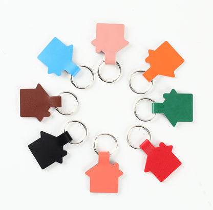 House Shape Leather Key Tag Keychain