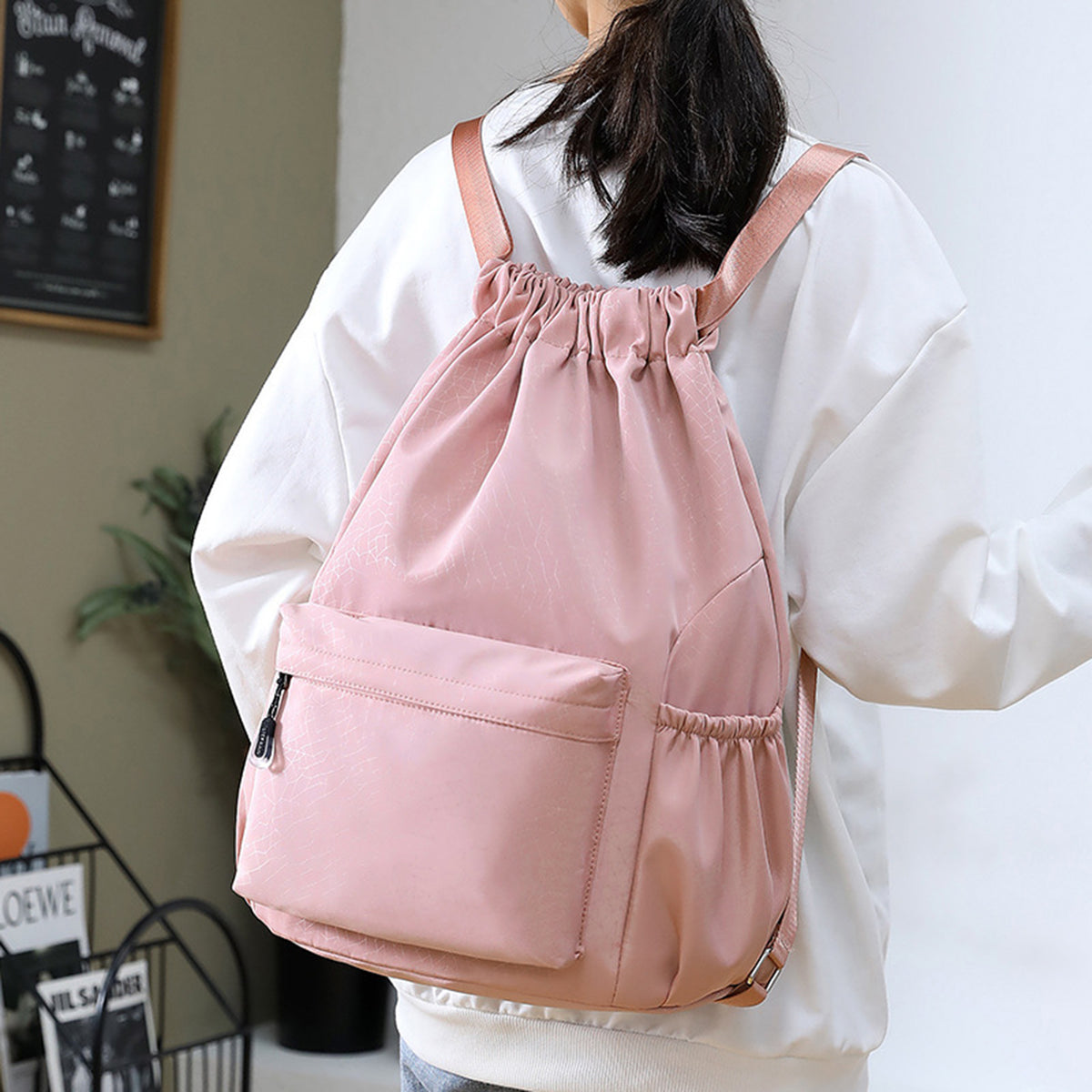Waterproof Oxford Drawstring Backpack Sports Gym Bag-Size L