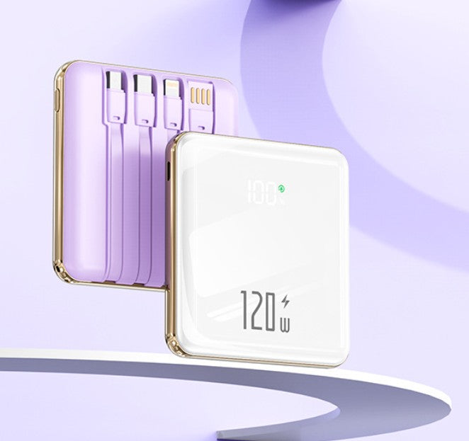 Mini 1000mAh Fast Charging Pocket Power Bank W/ 4 Built-In Cables