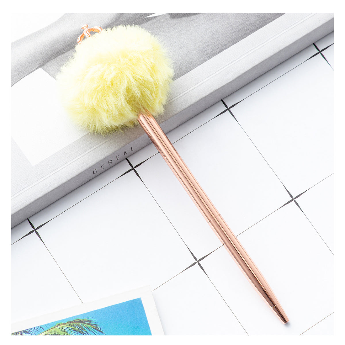 Pompom Cute Fluffy Ballpoint Pen with Crown Tops