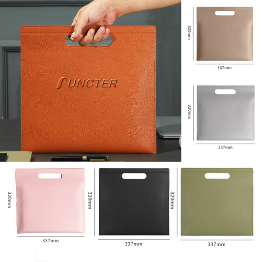 A4 PU Leather Document Tote Magnetic Handheld Bag