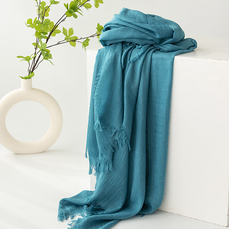 75'' Linen Feeling Scarf Pashmina Shawls Wraps Short Fringed Scarf Long Headscarf - Embroider
