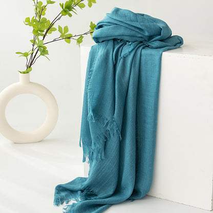 75'' Linen Feeling Scarf Pashmina Shawls Wraps Short Fringed Scarf Long Headscarf - Embroider