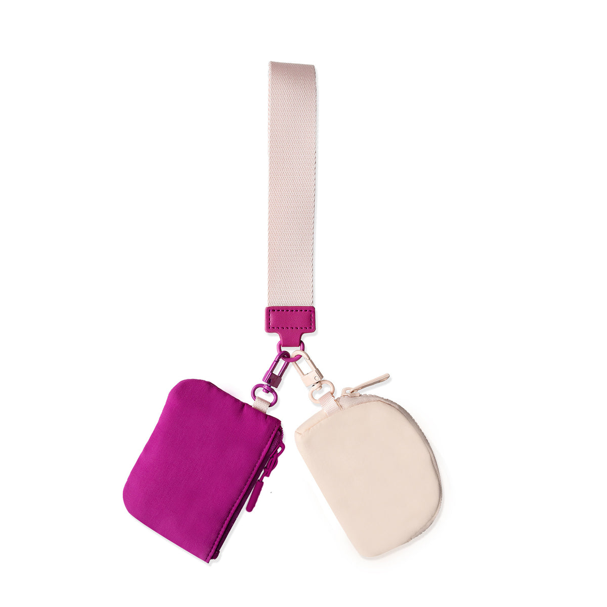 Mini Zip Around Dual Pouch Wristlet With 2 Straps Wristlet Keychain Wallet