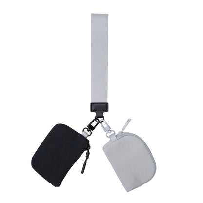Mini Zip Around Dual Pouch Wristlet With 2 Straps Wristlet Keychain Wallet