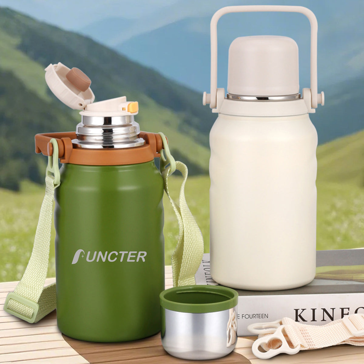 27oz Portable Double Wall Vacuum Stainless Steel Water Bottle w/ Handle & Strap