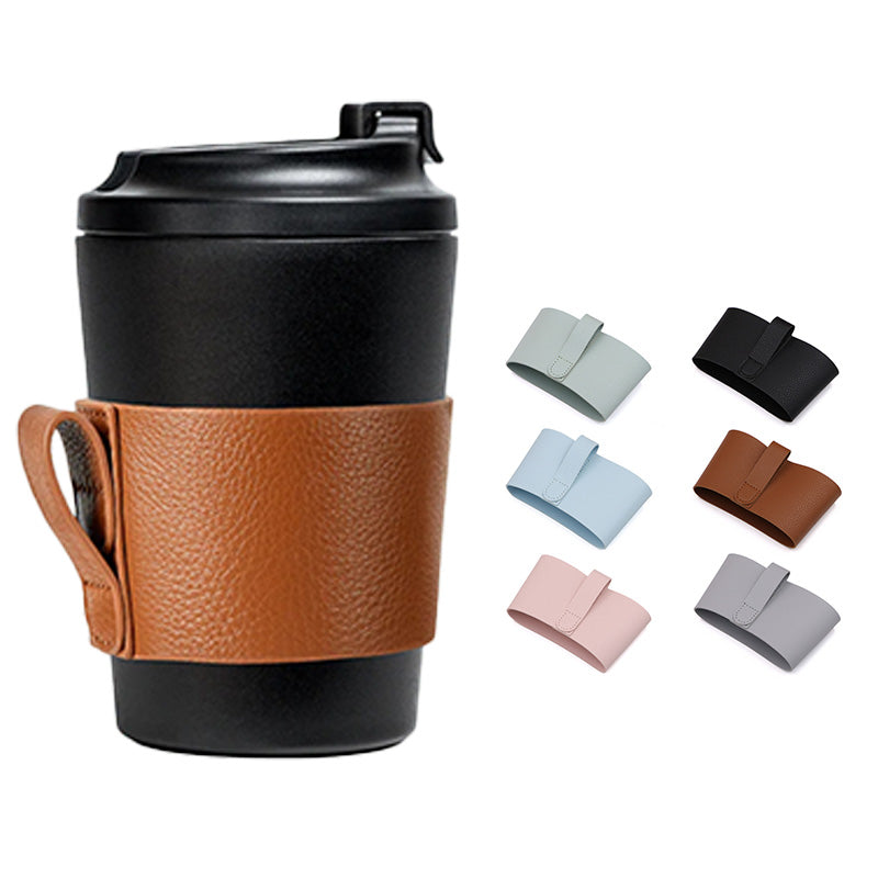 PU Leather Cup Sleeve with Handle, 12oz-16oz Reusable Insulated Anti-Slip Cup Cover
