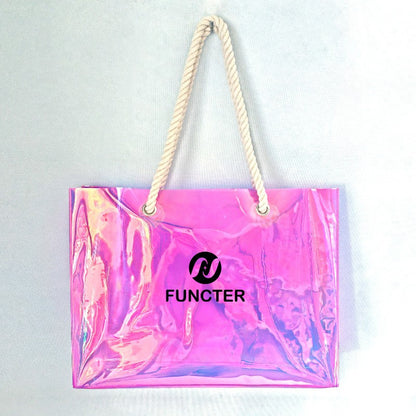 Iridescent Hologram PVC Tote Bag W/ Jute Handle