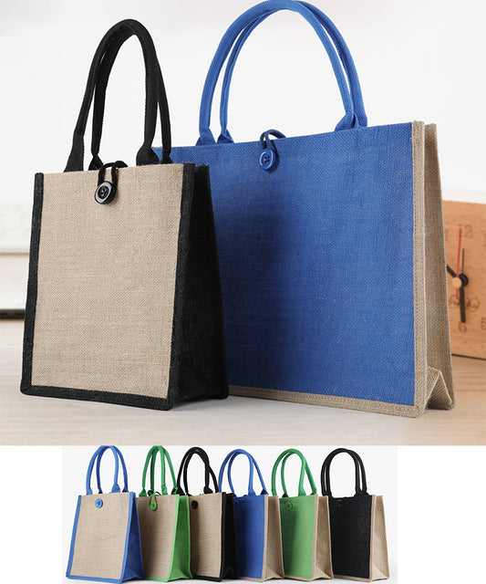 Colorful Burlap Tote Bags W/ A Button