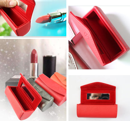 PU Leather Magnetic Buckle Makeup Bag Handle Bag Lipstick Storage Pouch W/Square Mirror
