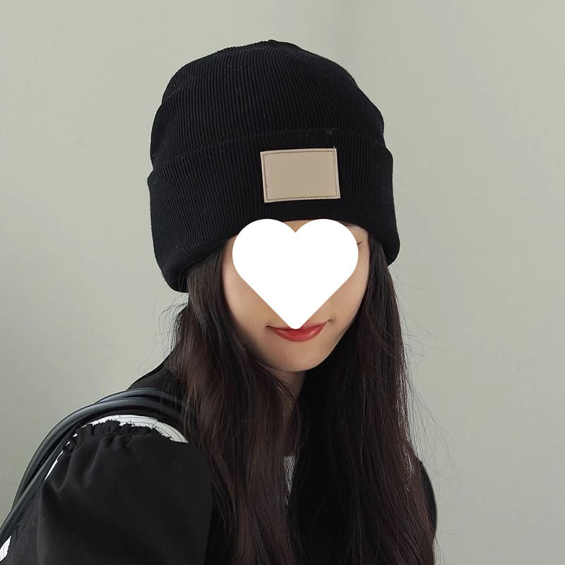 Leather Knit Cuffed Beanie Hat