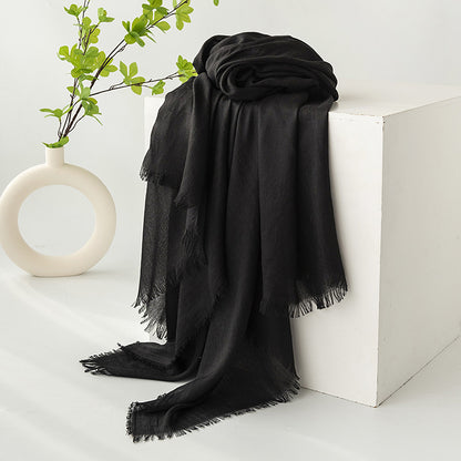 75'' Linen Feeling Scarf Pashmina Shawls Wraps Short Fringed Scarf Long Headscarf - Woven Label