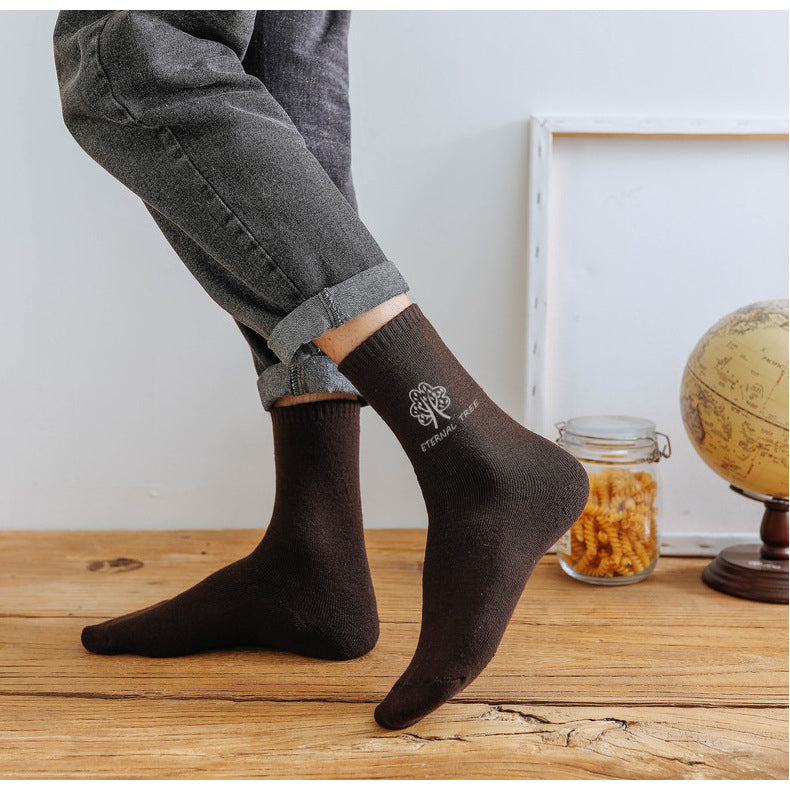 Men Casual Cotton Socks Mid-calf Length Socks For Adult Stretch Crew Socks Thick Warm Sock