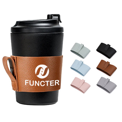PU Leather Cup Sleeve with Handle, 12oz-16oz Reusable Insulated Anti-Slip Cup Cover