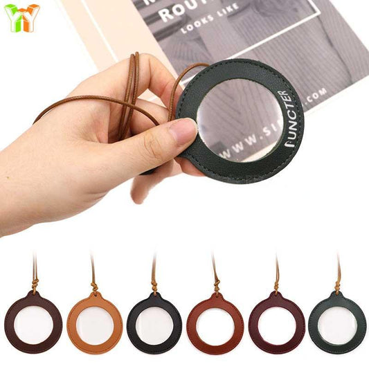 3X Vintage Leather Necklace Magnifier W/ Strap