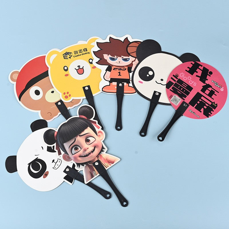 Custom Shaped Plastic Hand Held Fan W/ Handle