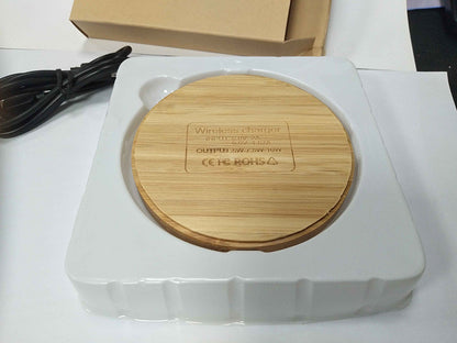 3.6'' Dia 10W Bamboo Round Wireless Charger Fast Charging Pad (NO AC Adapter)
