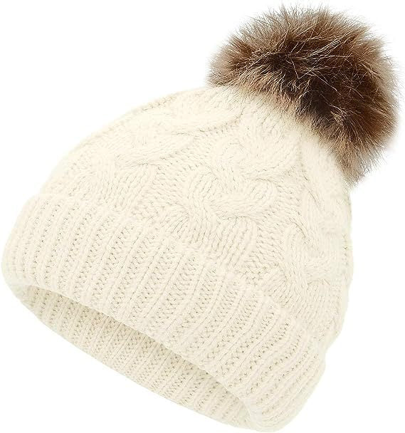 Children Cable Knit Beanie W/ Pom-pom