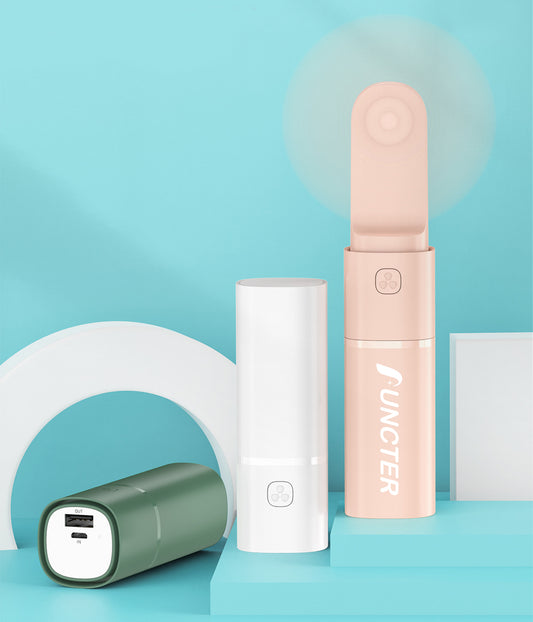 2 Levels Wind Speed Rechargeable Mini Handheld Fan With 2,000mAh Power Bank