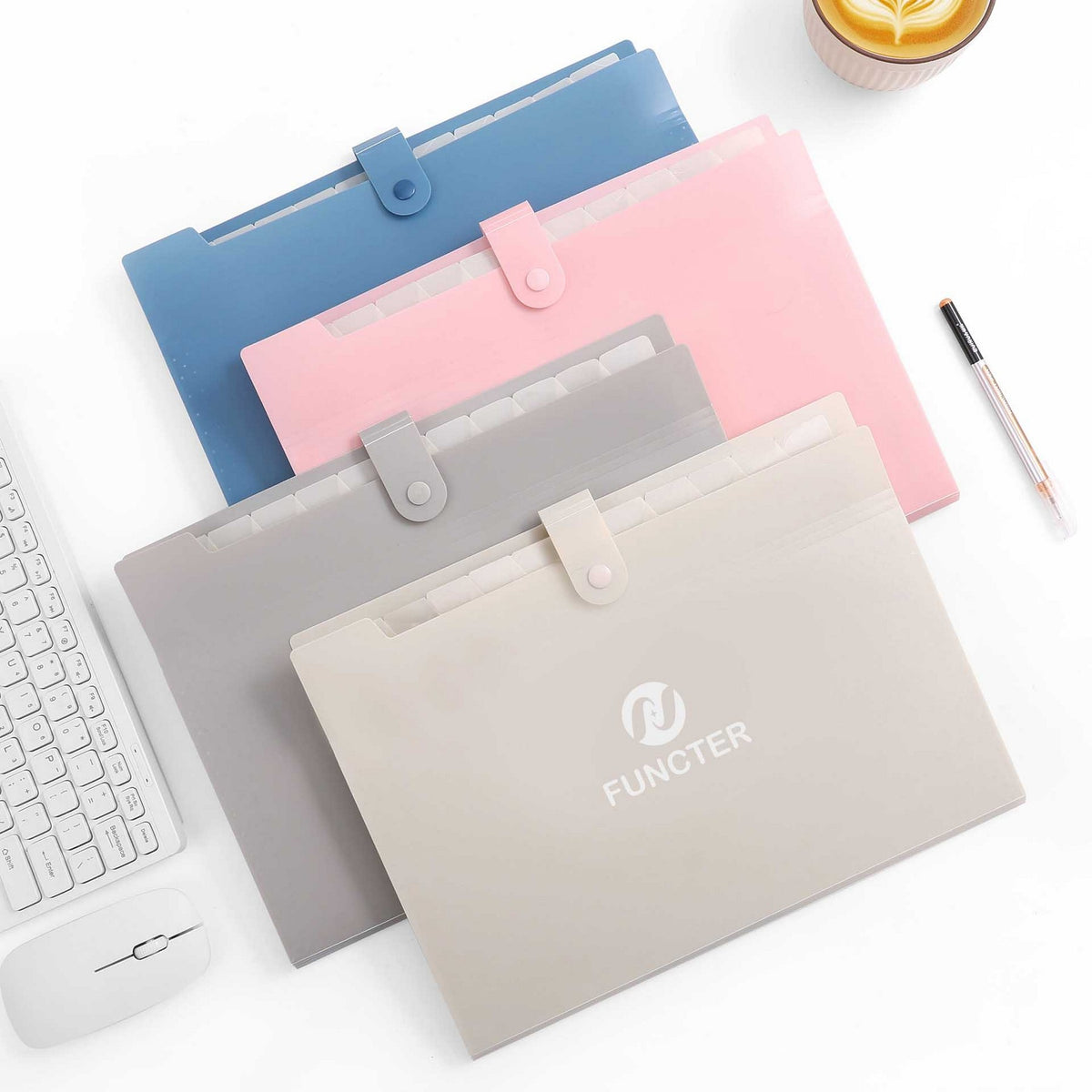 8-Pocket A4 Accordion File Folder Document Organizer W/ Snap Closure Label Stickers