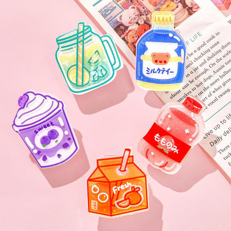 Milk Tea Shaped Acrylic Album Memo Clip Bag Binder Sealing Clip Food Bag Clamp-Two Sides Imprint