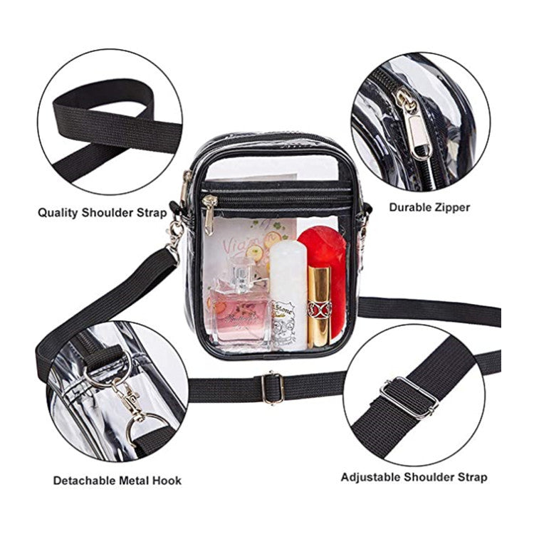 Women's PVC Transparent Shoulder Bag Clear Bag Crossbody Bag W/Strap Stadium Approved Bag(Size S)