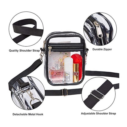Women's PVC Transparent Shoulder Bag Clear Bag Crossbody Bag W/Strap Stadium Approved Bag(Size S)