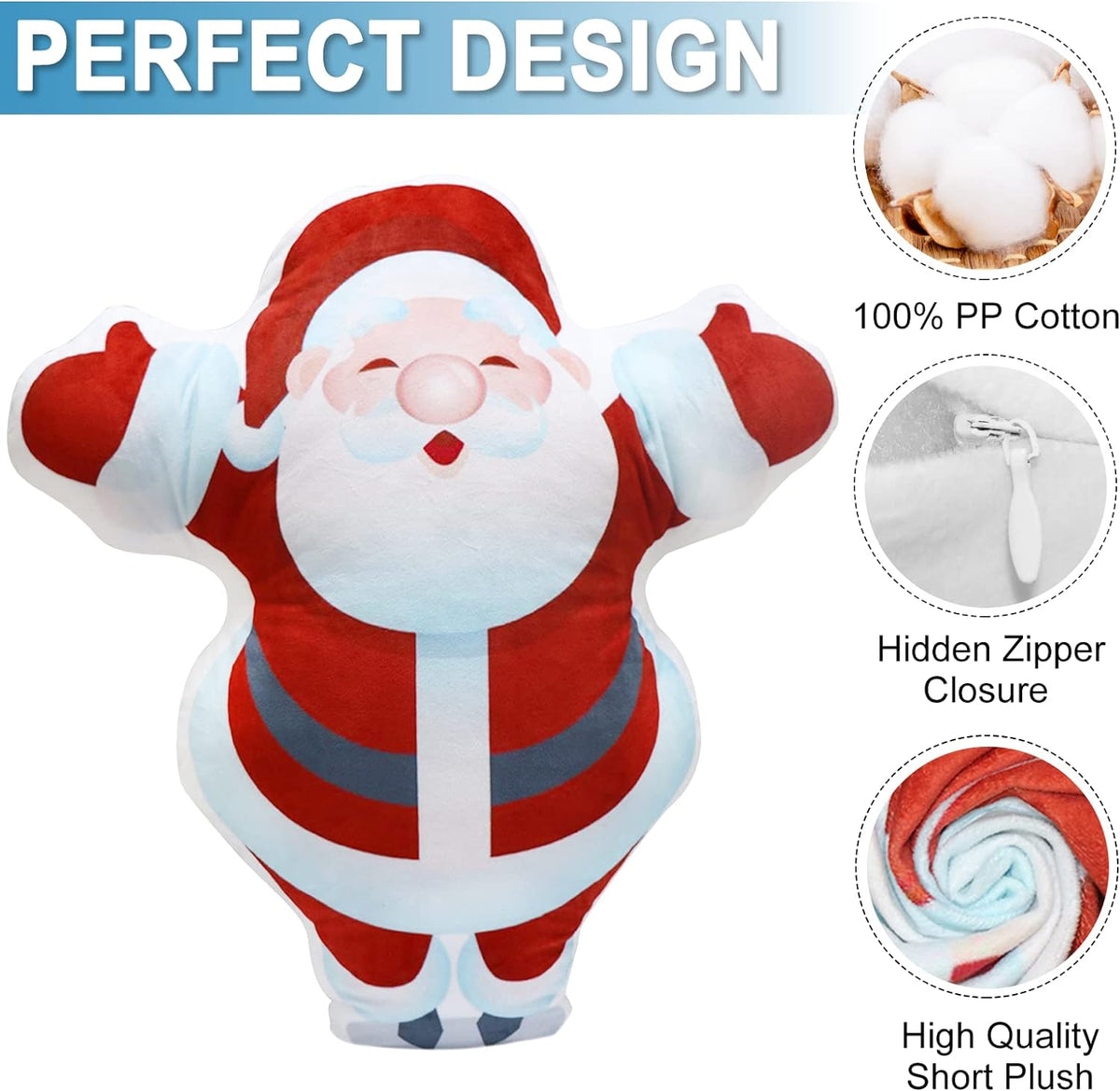 15'' to 20" Custom Santa Claus Pillow with Photo Personalized Photo Shaped Father Christmas Pillow