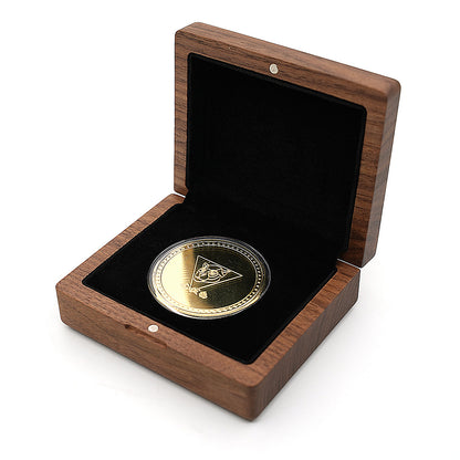 Large Black Walnut Wood Single Coin Storage Box Commemorative Antique Coin Collection Case