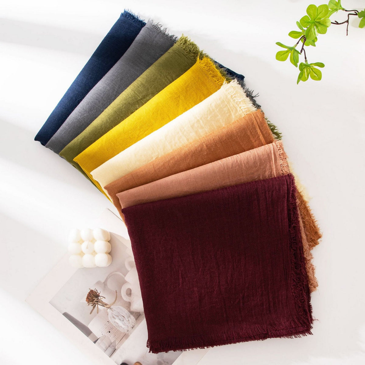 75'' Linen Feeling Scarf Pashmina Shawls Wraps Short Fringed Scarf Long Headscarf - Woven Label
