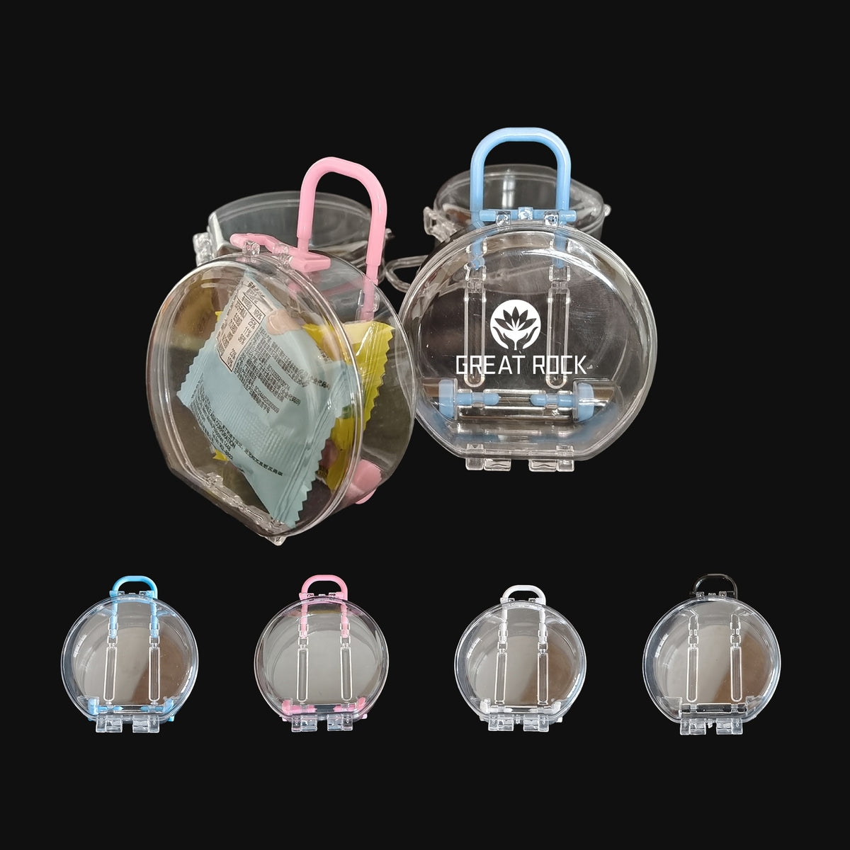 PS Plastic Round Luggage Desktop Organiser Transparent Box Plus Colour Trolley