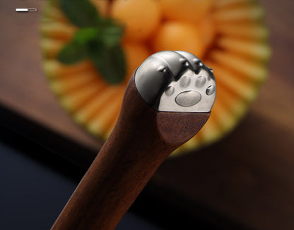 Silver Y Shaped Fruit Parer With Cat Claw Shaped Wood Handle